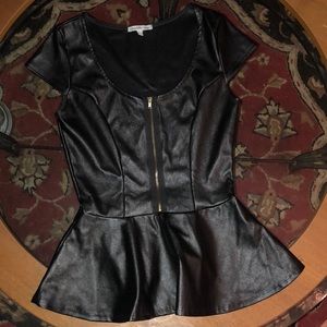 Faux leather zip up peplum shirt